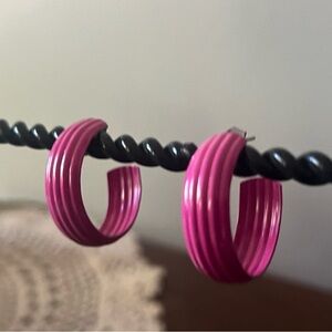 Vintage Pink enamel Hoop Earrings